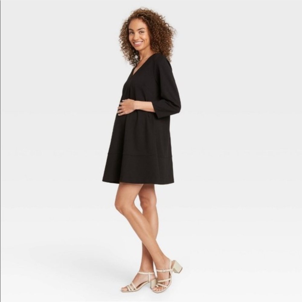 Small The NINES by HATCH LITTLE BLACK MATERNITY DRESS